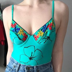 VINTAGE BUSTER TOP TEAL SWIM SUIT ONE PIECE